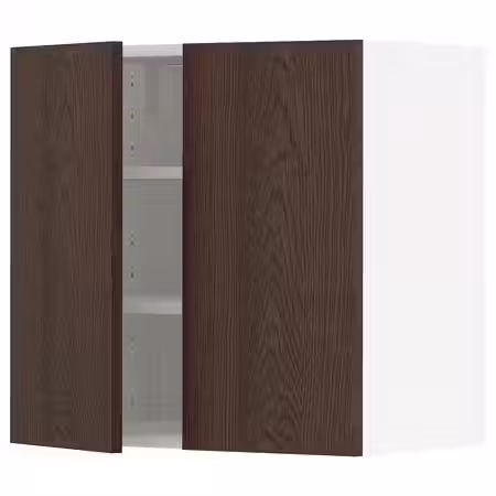 METOD Навесной шкаф с полками/2дверцы - белый/Sinarp коричневый 60x60 см