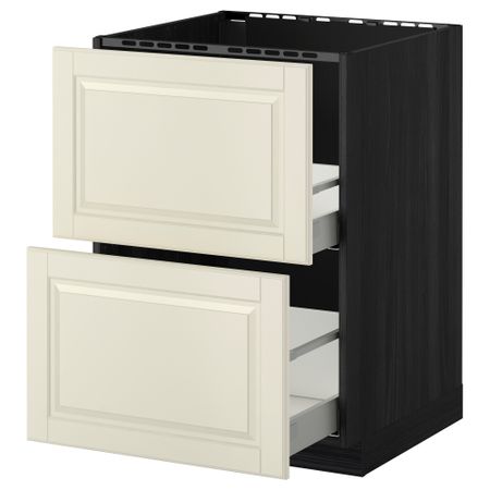 Напольный шкаф под мойку + 2 фронтальных панели, 2 ящика МЕТОД / МАКСИМЕРА, черный, Будбин белый с оттенком