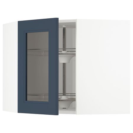 Угловой навесной шкаф с вращающейся секция, стеклянная дв, белый Акстад/матовая поверхность синий 68x60 см IKEA METOD МЕТОД