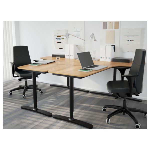 Угловой письменный стол правосторонний БЕКАНТ, дубовый шпон, черный (160x110 см) - фото 3