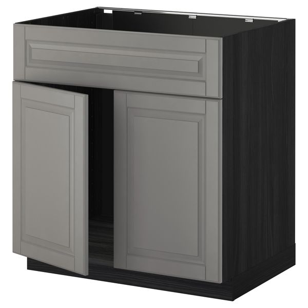 Напольный шкаф под мойку 2 дверцы/фронтальных панели МЕТОД, черный, Будбин серый (80x60 см) - схема-чертеж с размерами