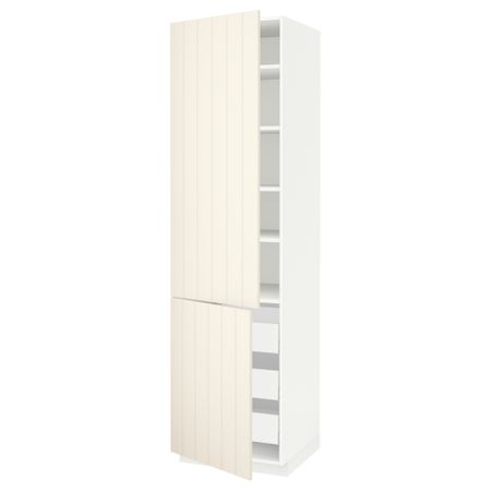 Высокий шкаф + полки, 3 ящика, 2 дверцы МЕТОД / МАКСИМЕРА, белый, Хитарп белый с оттенком