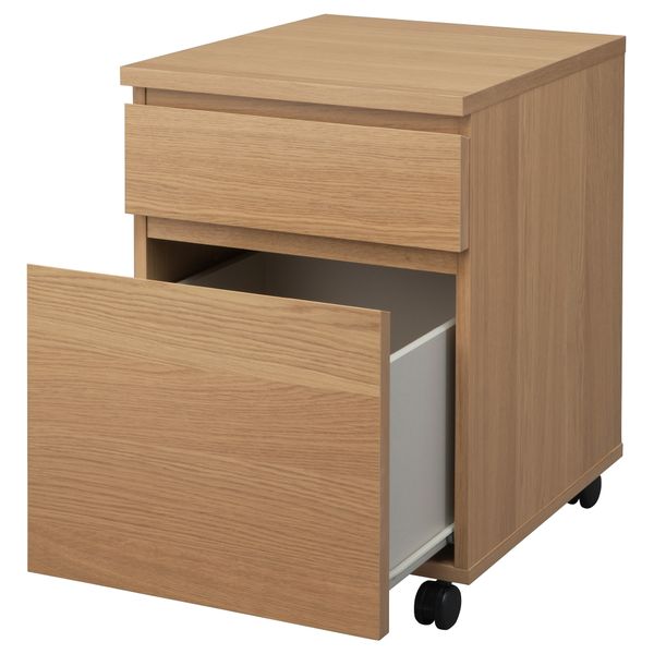 Тумба с ящиками на колесах МАЛЬМ, под дуб (42x51 см) - схема-чертеж с размерами