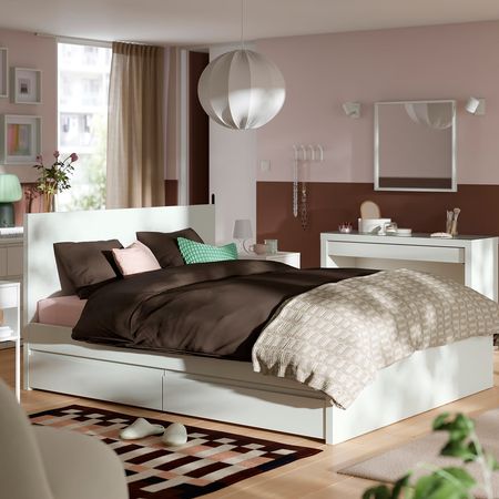 STORKLINTA Каркас кровати с 2 ящиками - белый/Leirsund 160x200 см