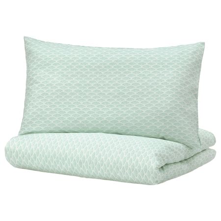 Пододеяльник и 1 наволочка, белый/светлая бирюза 150x200/50x70 см IKEA KASKADGRAN КАСКАДГРАН 704.823.16