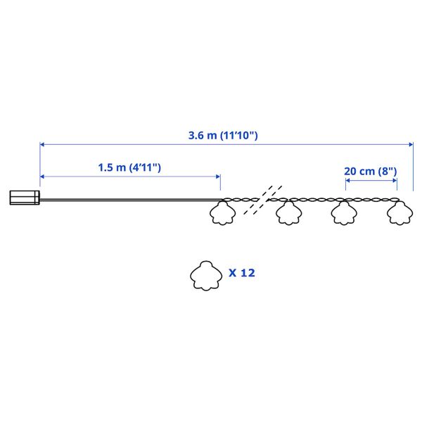 Гирлянда, 12 светодиодов, украшение для сада/с батарейным питанием ракушка IKEA SOLVINDEN СОЛВИДЕН 305.146.92 - схема-чертеж с размерами
