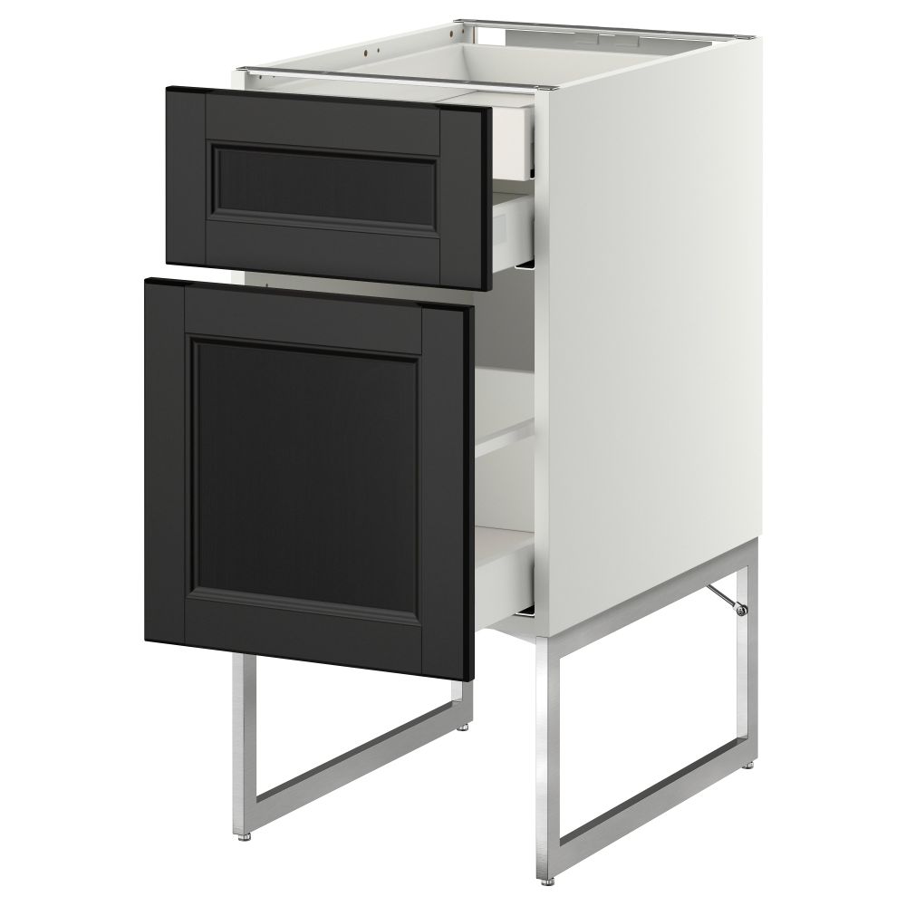 Напольный шкаф 2 фронтальных панели, 2 нижних,1 встроенный ящик МЕТОД / МАКСИМЕРА, белый, Лаксарби черно-коричневый - схема-чертеж с размерами
