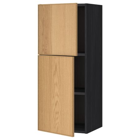 Навесной шкаф с полками, 2 дверцы МЕТОД, черный, Экестад дуб