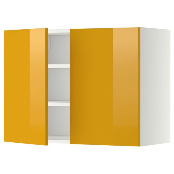 Навесной шкаф с полками, 2 дверцы МЕТОД, белый, Ерста желтый - схема-чертеж с размерами