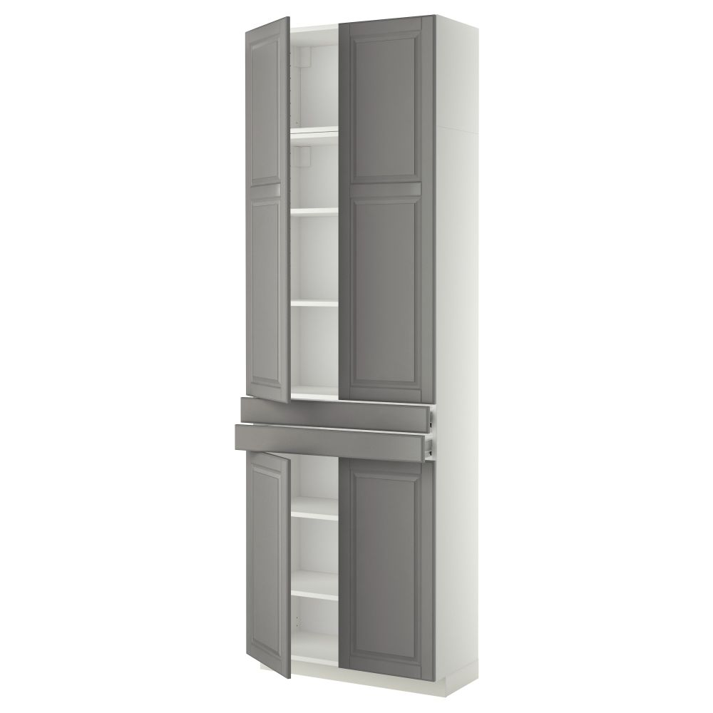 Высокий шкаф + полки, 2 ящика, 4 дверцы МЕТОД / ФОРВАРА, белый, Будбин серый (80x37x240 см) - фото 1