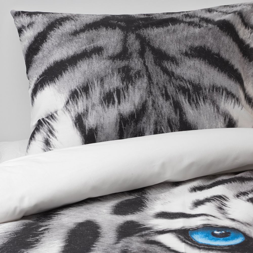 Пододеяльник и 1 наволочка, тигр/серый 150x200/50x70 см IKEA URSKOG УРСКОГ 203.938.55 - фото 1