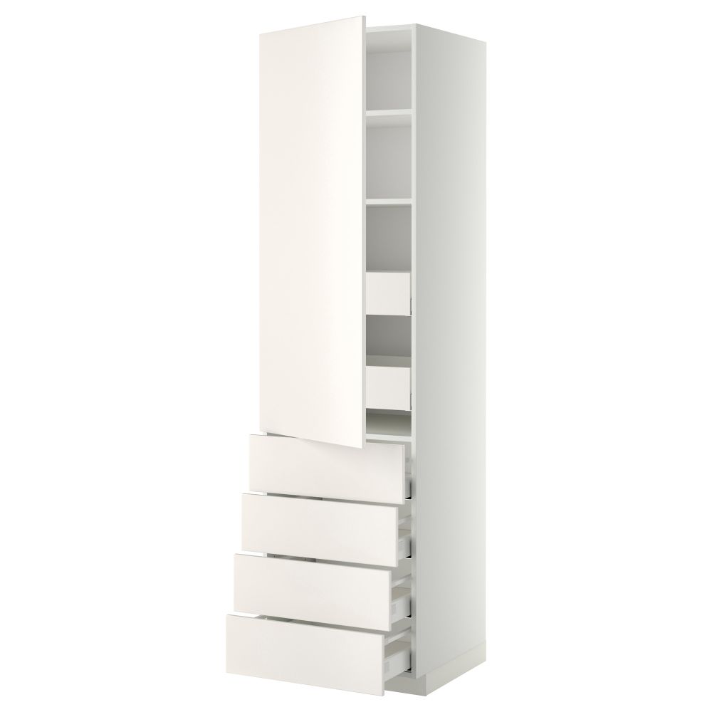 Высокий шкаф с полками/6 ящик, дверцами, 4 фронтальные панели МЕТОД / МАКСИМЕРА, белый, Веддинге белый - фото 1