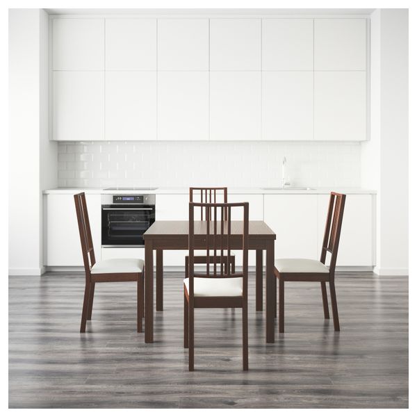 Стол и 4 стула БЬЮРСТА / БЁРЬЕ, коричневый, Гобо белый (90 см) - фото 2