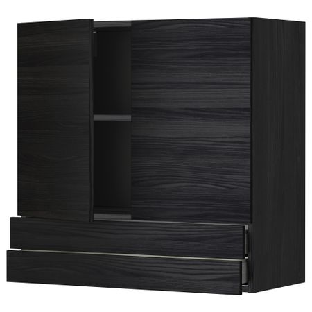 Навесной шкаф, 2 дверцы, 2 ящика МЕТОД / МАКСИМЕРА, черный, Тингсрид черный