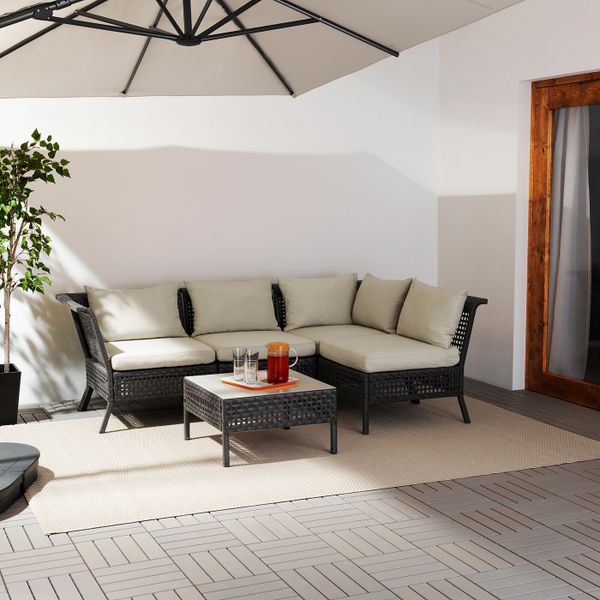 Модульный угловой 3-местный диван, садовый, черно-коричневый/Холло бежевый 142/222x80x85 см IKEA КУНГСХОЛЬМЕН 492.288.03 - фото 2