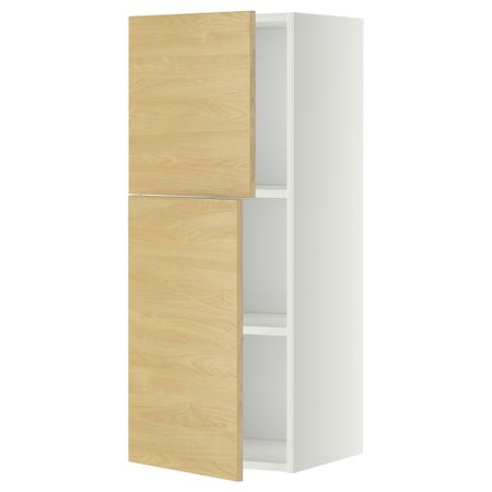 Навесной шкаф с полками, 2 дверцы МЕТОД, белый, Тингсрид береза
