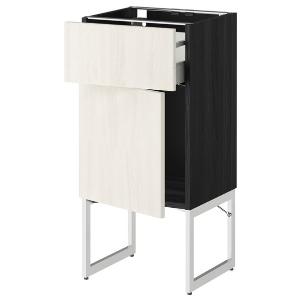 Напольный шкаф с ящиком, дверью МЕТОД / МАКСИМЕРА, черный, Росдаль белый - схема-чертеж с размерами