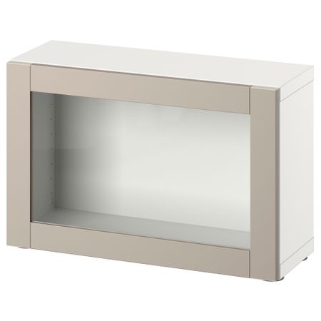 Стеллаж с дверью, белый, Sindvik светло-серый-бежевый, 60x22x38 см IKEA BESTÅ БЕСТО 294.292.80