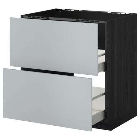 Напольный шкаф под мойку + 2 фронтальных панели, 2 ящика МЕТОД / МАКСИМЕРА, черный, Веддинге серый