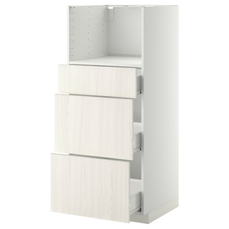 Высокий шкаф для СВЧ с 3 ящиками МЕТОД / ФОРВАРА, белый, Росдаль белый (60x60x140 см)