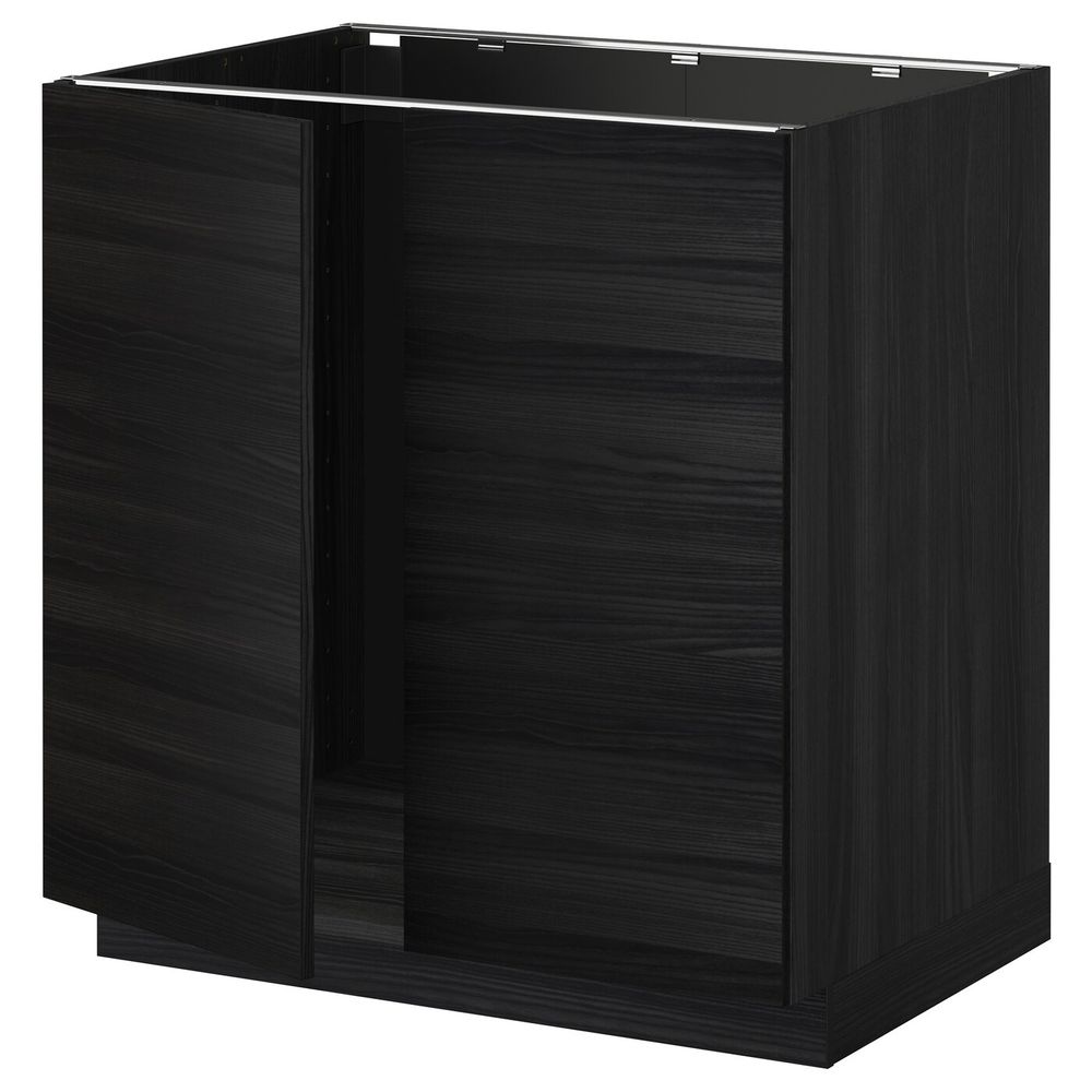 Напольный шкаф для раковины + 2 двери, черный, Тингсрид черный 80x60 см IKEA МЕТОД 192.319.01 - схема-чертеж с размерами