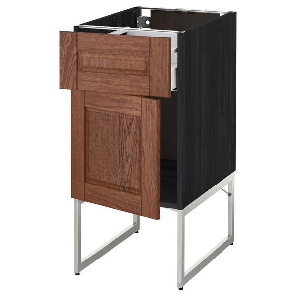 Напольный шкаф с ящиком, дверью МЕТОД / МАКСИМЕРА, черный, Филипстад коричневый - схема-чертеж с размерами