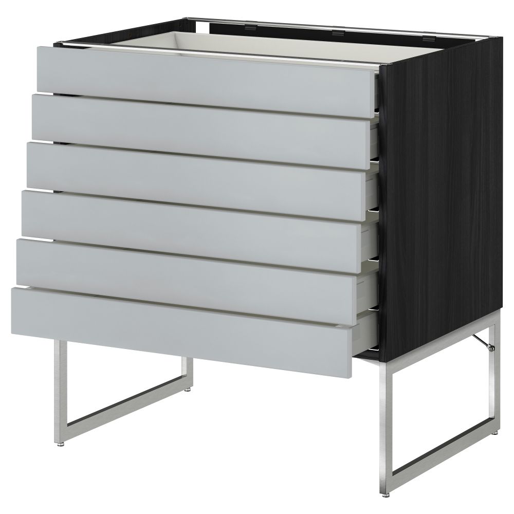 Напольный шкаф 6 фронтальных панелей, 6 нижних ящиков МЕТОД / МАКСИМЕРА, черный, Веддинге серый - схема-чертеж с размерами