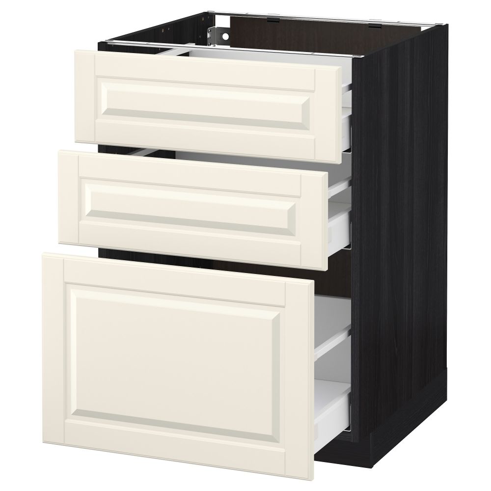 Напольный шкаф с 3 ящиками МЕТОД / МАКСИМЕРА, черный, Будбин белый с оттенком - схема-чертеж с размерами