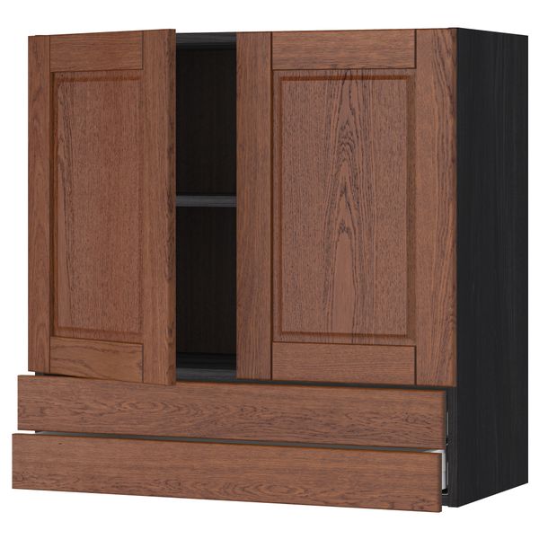 Навесной шкаф, 2 дверцы, 2 ящика МЕТОД / МАКСИМЕРА, черный, Филипстад коричневый - схема-чертеж с размерами