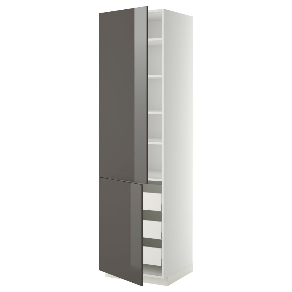 Высокий шкаф + полки, 3 ящика, 2 дверцы МЕТОД / МАКСИМЕРА, белый, Рингульт серый - фото 1
