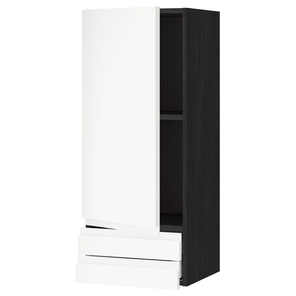 Навесной шкаф с дверцей, 2 ящика МЕТОД / МАКСИМЕРА, черный, Воксторп белый - схема-чертеж с размерами