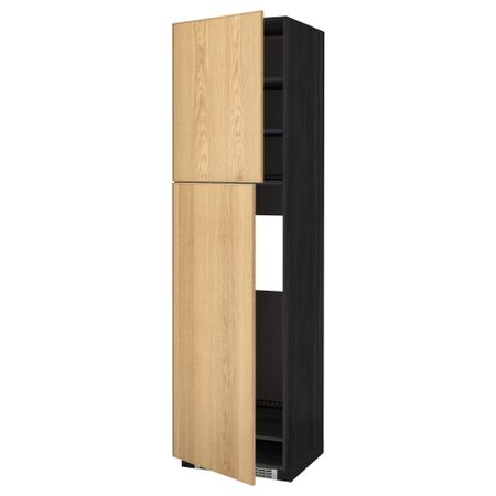 Высокий шкаф для холодильника, 2 дверцы МЕТОД, черный, Экестад дуб