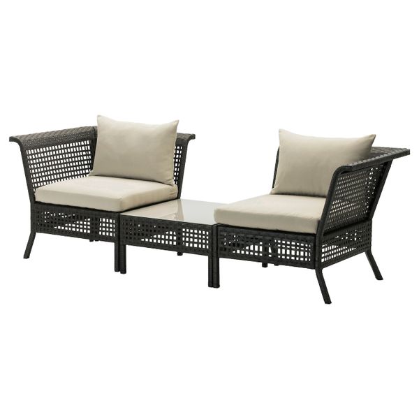 Садовое угловое кресло+столик, черно-коричневый, Холло бежевый 222x80x73 см IKEA КУНГСХОЛЬМЕН 092.288.00 - фото 1