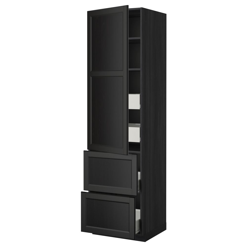 Высокий шкаф + полки, 4 ящика, 2 дверцы МЕТОД / ФОРВАРА, черный, Лаксарби черно-коричневый черно-коричневый - фото 1