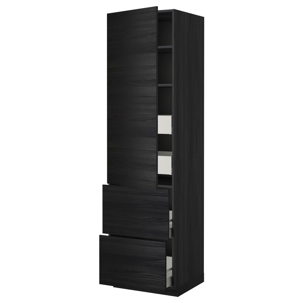 Высокий шкаф + полки, 4 ящика, 2 дверцы МЕТОД / МАКСИМЕРА, черный, Тингсрид черный - фото 1