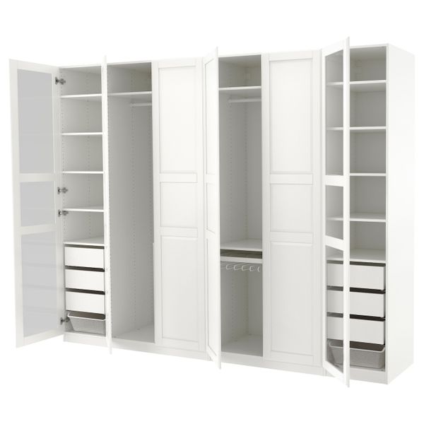 Гардероб, белый Тисседаль, Тисседаль стекло, 300x60x236 см IKEA ПАКС 092.488.17 - фото 1