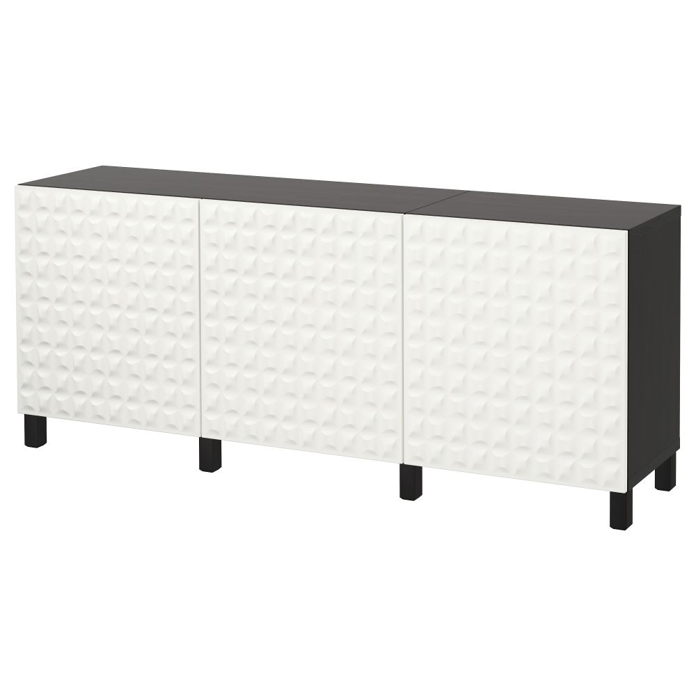 Комбинация для хранения с дверцами БЕСТО, черно-коричневый, Дьюпвикен белый (180x40x74 см) - фото 1