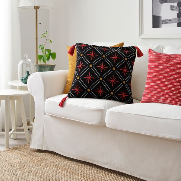 Чехол на подушку, 50x50 см, красный, черный IKEA VINTERFINT 605.654.49 - фото 4