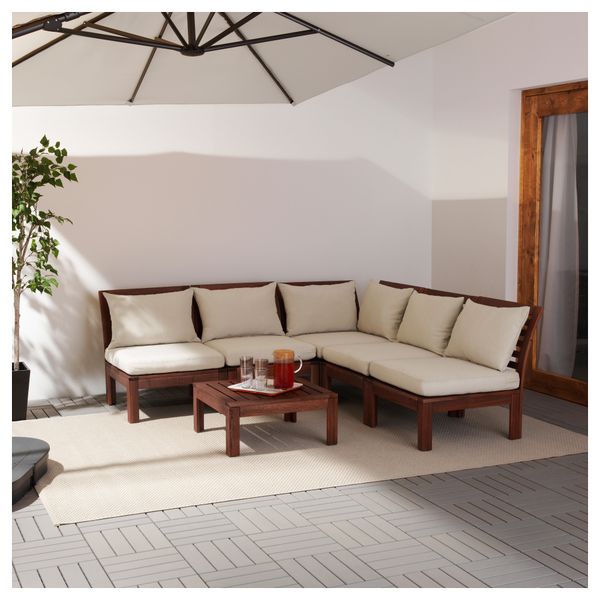 Садовый угловой диван 3 + 2 ЭПЛАРО / ХОЛЛО, коричневый коричневая морилка, бежевый (206/206x80x73 см) - фото 2