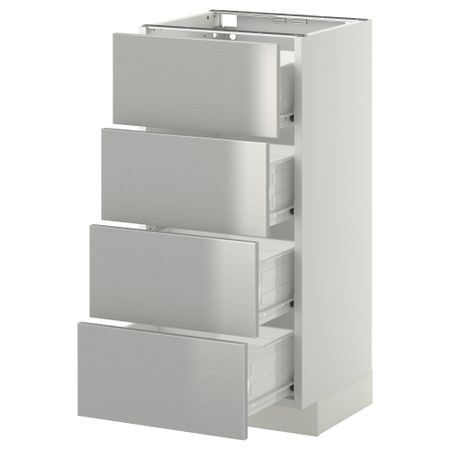Напольный шкаф 4 фронтальных панели, 4 ящика МЕТОД / ФОРВАРА, белый, Гревста нержавеющ сталь