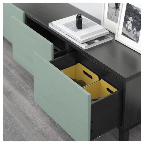 Комбинация для хранения с ящиками БЕСТО, черно-коричневый, Сельсвикен глянцевый/серо-зеленый светлый (180x40x48 см) - схема-чертеж с размерами