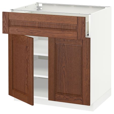Напольный шкаф + ящик, 2 дверцы МЕТОД / ФОРВАРА, белый, Филипстад коричневый (80x60 см)