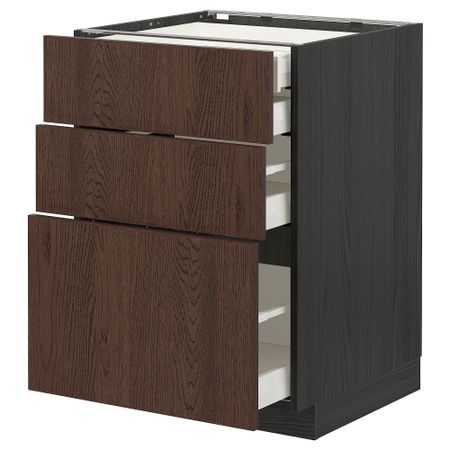 Напольный шкаф 3 фасада, 2 низких, 1 средний, 1 высокий ящик, 60x60 cm IKEA METOD МЕТОД, MAXIMERA МАКСИМЕРА 994.056.38