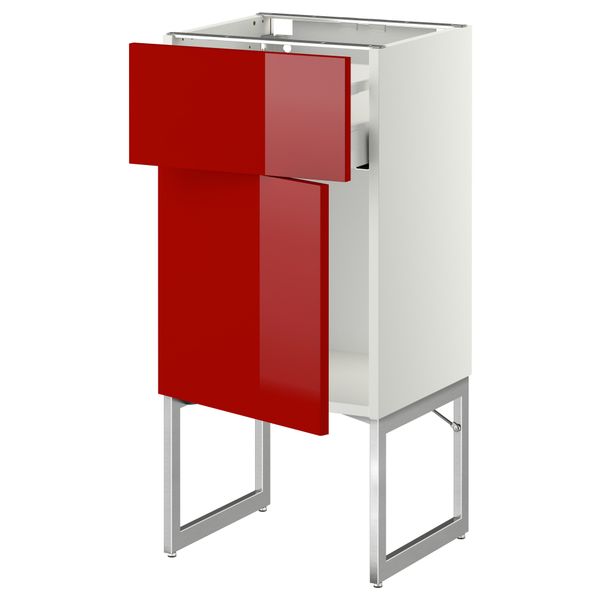 Напольный шкаф с ящиком, дверью МЕТОД / МАКСИМЕРА, белый, Рингульт красный - схема-чертеж с размерами