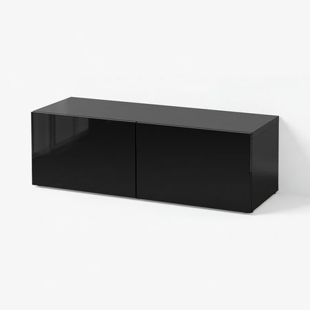 BESTÅ Стеллаж с дверьми - черно-коричневый/Selsviken глянцевый/черный 120x42x38 см