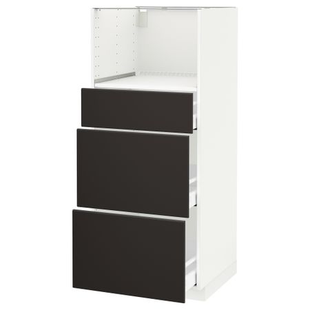 Высокий шкаф для СВЧ с 3 ящиками МЕТОД / МАКСИМЕРА, белый, Кунгсбакка антрацит (60x60x140 см)