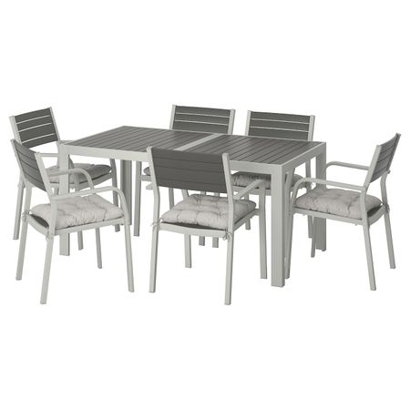 Стол + 6 кресел,д/сада, темно-серый/Куддарна серый 156x90 см IKEA SJÄLLAND ШЭЛЛАНД 792.916.14