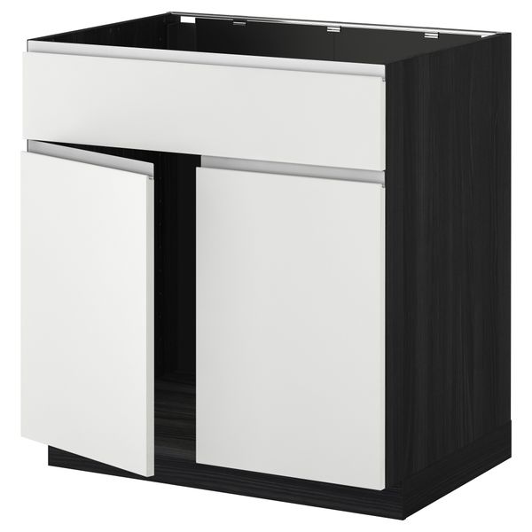 Напольный шкаф под мойку 2 дверцы/фронтальных панели МЕТОД, черный, Нодста белый (80x60 см) - схема-чертеж с размерами