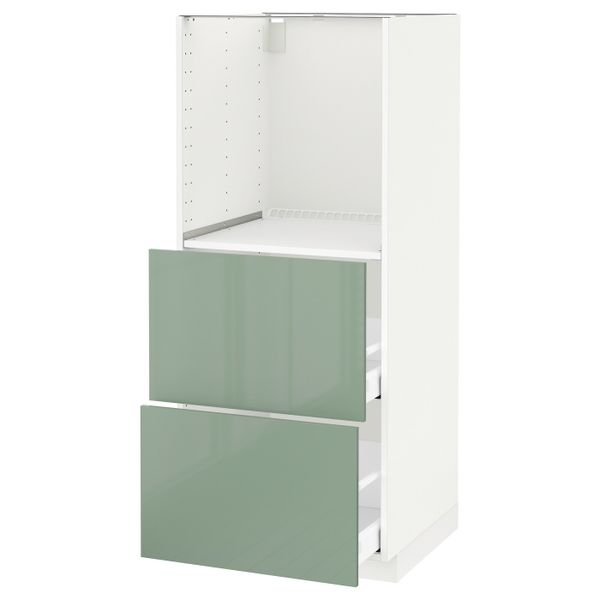 Высокий шкаф с 2 ящиками для/духовки, белый, Калларп светло-зеленый, 60x60x140 см IKEA МЕТОД / МАКСИМЕРА 492.461.33 - фото 1