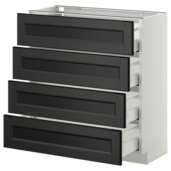 Напольный шкаф 4 фронтальных панели, 4 ящика МЕТОД / МАКСИМЕРА, белый, Лаксарби черно-коричневый - схема-чертеж с размерами